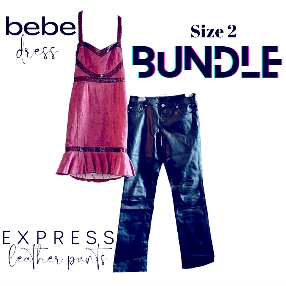 bebe dress + EXPRESS leather pants BUNDLE